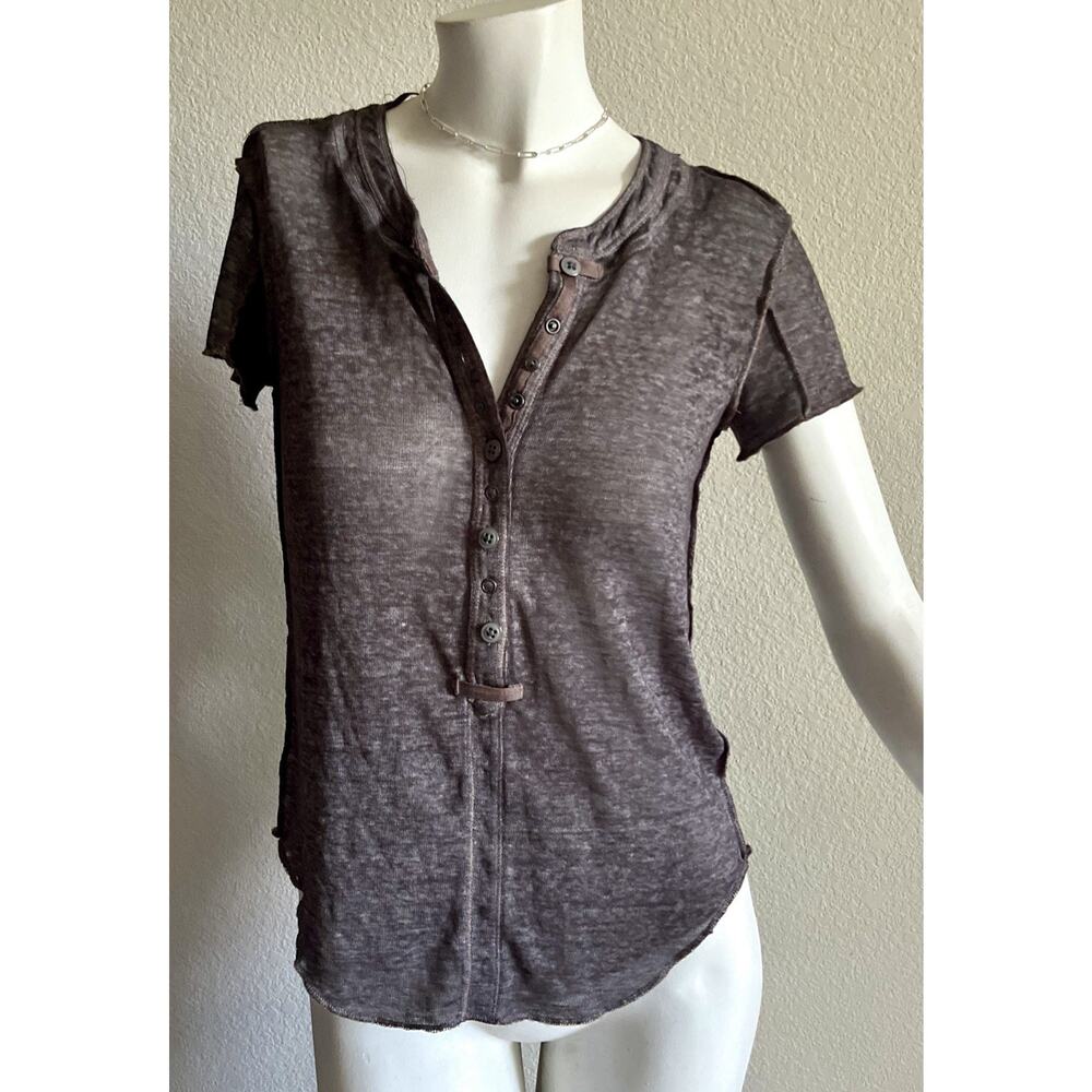 Free People We The Free Kia Henley Top Small Brown Semi Sheer Slub NWT